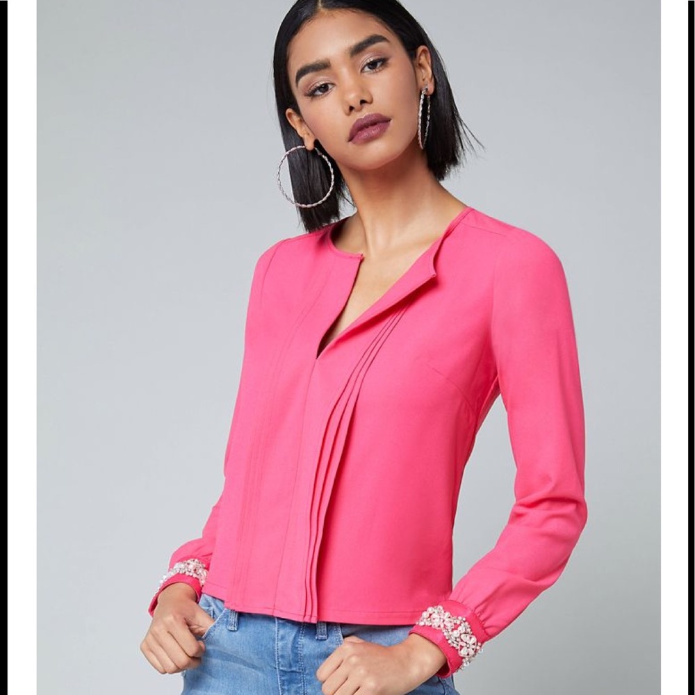 Bebe Embellished Sleeve Top XXS